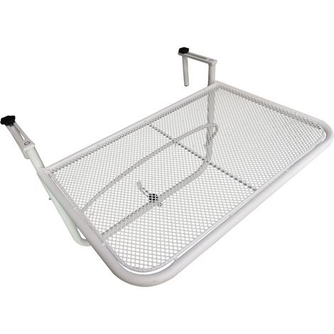 Tavolino sospeso da balcone Irovami, regolabile in 3 altezze, realizzato in metallo resistente agli agenti atmosferici, tavolino per balcone o terrazzo, 60 x 56,5 cm, bianco