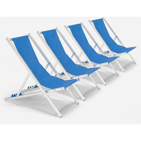 4 Sedie sdraio mare spiaggia in alluminio pieghevole regolabile Riccione Gold - Blu