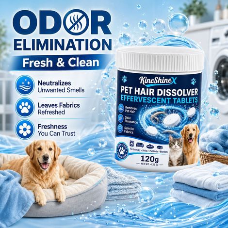 KineShineX Brausetabletten zur Auflösung von Tierhaaren für die Wäschereinigung, Brausetabletten zur Zersetzung von Katzen- und Hundehaaren und zur Haarentfernung (1/5)
