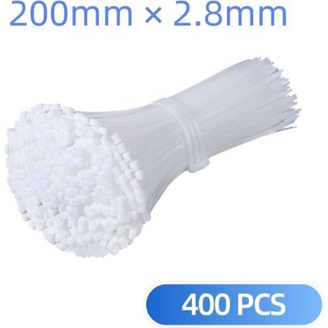 400 pièces d'attaches de câble professionnelles 200 x 2,8 mm Poignée d'attache de câble couleur blanc, résistante à la température (1/4)