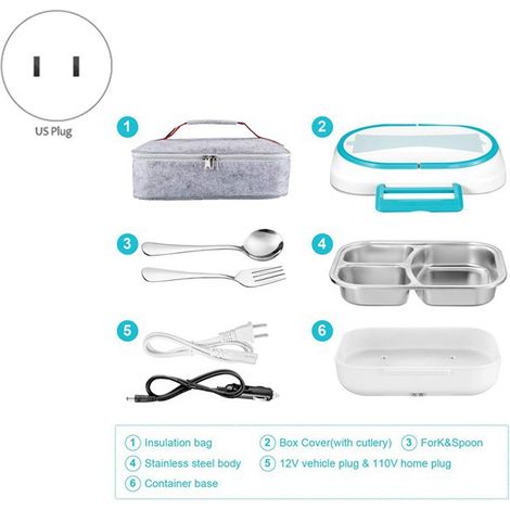 1 grey stainless steel electric lunch box, conforming to American standard AC220V, portable and detachable. (1/5)