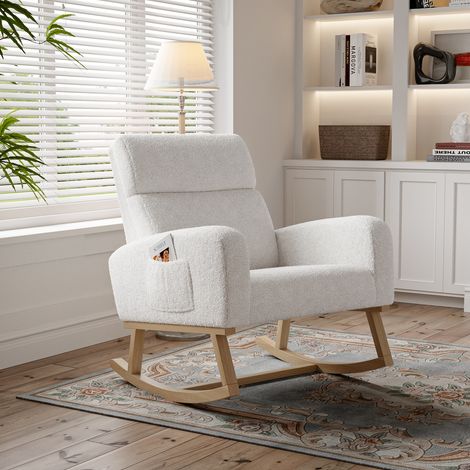 Fauteuil à Bascule, dossier haut bascule avec poches d'accoudoirs, Chaise à bascule, bascule capitonné, Dossier bascule, Blanc, velours (1/5)