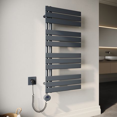 SONNI Radiador Toallero 1038x500mm Toallero Baño Radiador con Termostato Elemento Calefactor y Función de Temporizador Conexiones Laterales 600W Antracita (1/5)