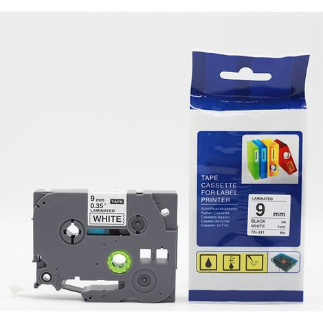 Ruban TZe 9 mm (0,35 pouce) blanc laminé, compatible Brother PTH110, ruban pour étiqueteuse label maker