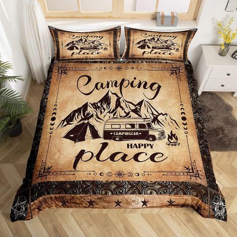 Housse de Couette Camping-Car 220x240 cm avec 2 Taies d'oreiller, Parure de Lit Happy Camping pour Garçons Filles, Sets de Housses de Couettes Étoile de l'Ouest du Texas, sans Couette (1/5)
