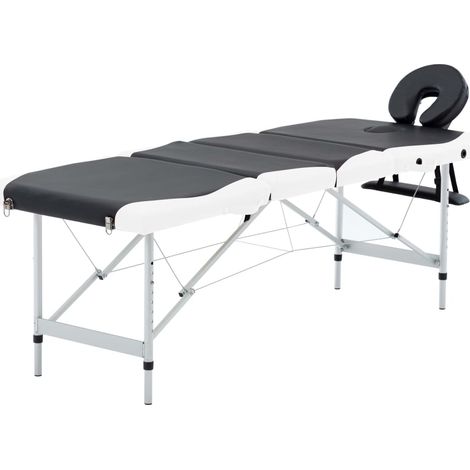 Table de massage pliable à 4 zones, cadre en aluminium, noir et blanc (1/5)