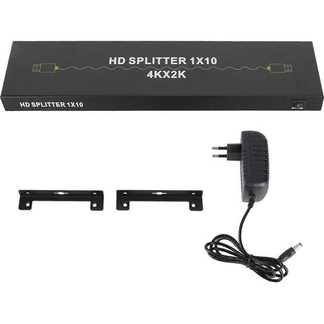 Distributeur d'interface multimédia haute définition 1 entrée, 10 sorties, prenant en charge la synchronisation audio et vidéo 3D 4K 30 Hz, distributeur vidéo haute définition 10 canaux, 100/240 V. (1/4)
