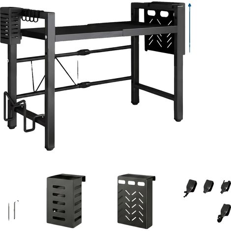 Support de four à micro-ondes, design à 3 niveaux, organisateur multi-usages, 1Tiers 38-64cm Noir (1/2)