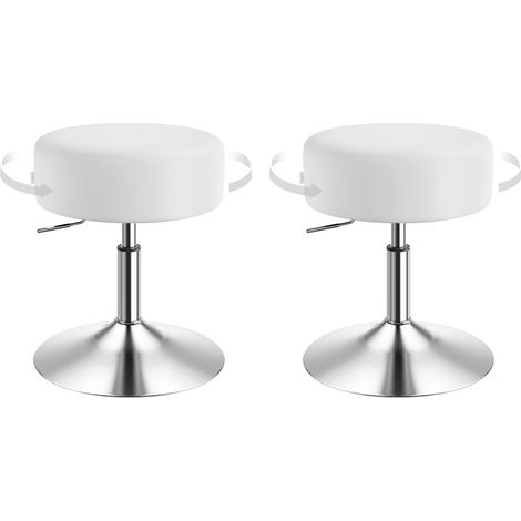 WOLTU Juego de 2 taburetes de bar sin respaldo, asiento de piel sintética, altura regulable, color blanco