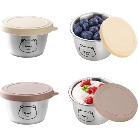 Set di 4 mini contenitori riutilizzabili con coperchio per condimenti per insalata, contenitori in plastica da 70 ml per salse, ideali per campeggio e picnic. (1/5)