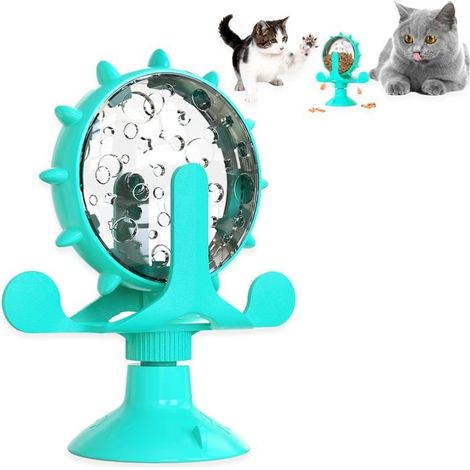 Distributeur Friandises Chat Chien Rotatif 360° Ventouse Forte - Jouet Interactif Forme Roue Argent Blue Lac (1/5)