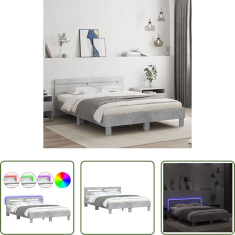 vidaXL RGB-LED -  Bettgestell mit Kopfteil LED-Beleuchtung Betongrau 150x200 cm (1/5)