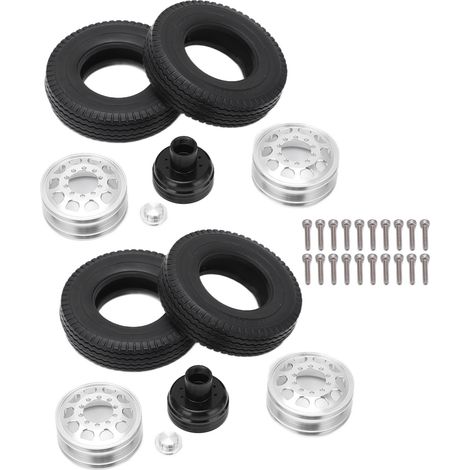2 pneus en caoutchouc 21mm avec jantes en alliage RC pour remorque benne Tamiya 1/14 tracteur - 2 pièces, noir (1/5)