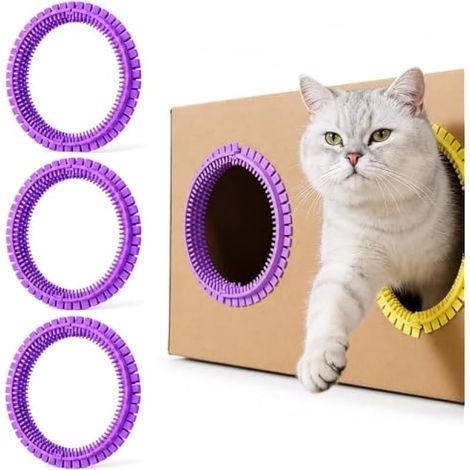 Lot de 3 brosses de toilettage pour chat pour bote en carton, anneau de toilettage pour trou de porte de maison de chat, brosse à gratter d'angle mains libres pour enlever les poils morts et la perte (1/5)