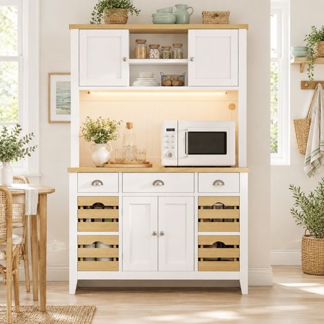 MODFU – Armoire haute 120x40x188 cm MDF/métal – LED RGB, paniers amovibles et étagères réglables – Charge 60 kg – Cuisine – Blanc (1/5)