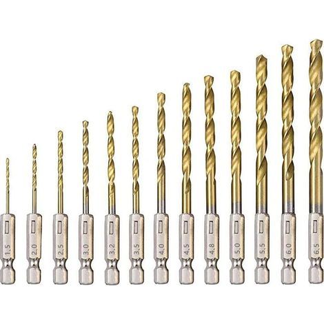 HSS-Spiralbohrer, Schnellbohrer mit Titanbeschichtung für Bohrdurchmesser von 1,5 mm bis 6,5 mm, 13-teilig, geeignet für Kunststoff, Stahl, Metall und Holz (1/5)