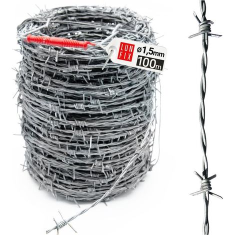 LUN FIX - Fil barbelé en rouleau de 100 m, 2 conducteurs, 1,5 mm de diamètre (1/5)