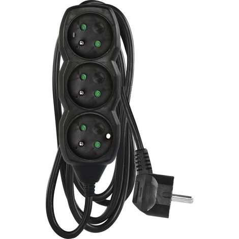 Cable alargador de 2 m, 3 enchufes, negro, PVC, 1 mm² EMOS (1/2)
