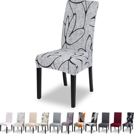 CCYKXAHousse de Chaise Extensible Lot de 6 Housse de Chaise Salle à Manger Universel Lavable Moderne Couvre Couverture de Chaise pour Décor,Fleurs Grises (1/5)