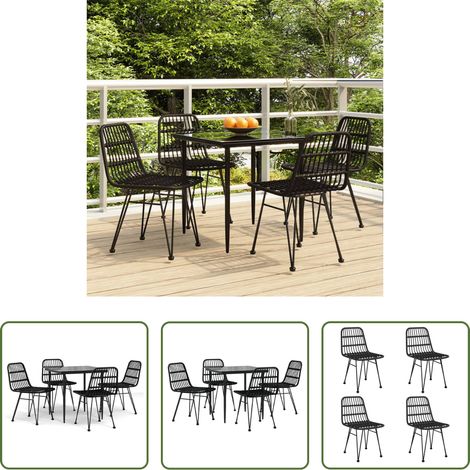 Gartenmöbel - 5-tlg. Garten-Essgruppe Schwarz Poly Rattan (1/5)