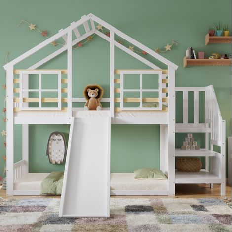 Bett Etagenbett mit Rutsche 90x200 Holz Hausbett OKMYHOME (1/5)
