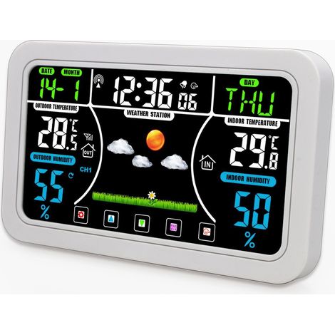 Station météo,Station Météo Intérieur Extérieur Sans Fil -thermometre interieur exterieur, équipé de capteurs extérieurs, baromètre, radio-réveil DCF (1/4)