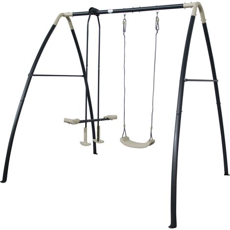 Axi Set De Balançoire En Métal En Anthracite & Crème 3 Agrès  Balançoire 1 Place & Balançoire À Bascule / Face À Face Avec Support  Balançoire Portique De Jardin / Extérieur Pour Enfants