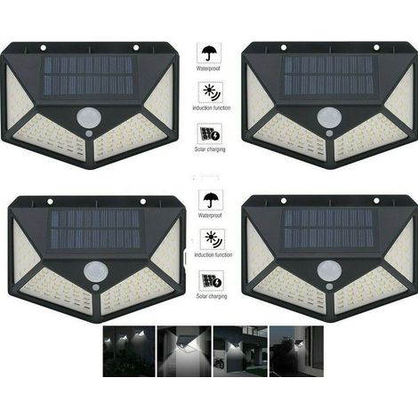 4pcs Spot Extérieur Alimenté Par L'énergie Solaire 100 Led Motion Sensor Lamp (1/5)