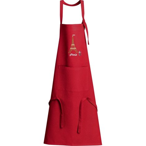 Tablier de cuisine en tissu recyclé motif Tour Eiffel avec poche Rouge 85 x 72 cm - PANGIVO (1/2)