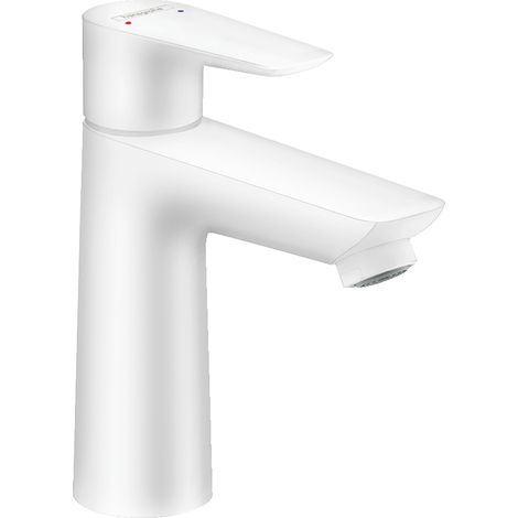 Hansgrohe – Mitigeur de lavabo blanc mat – Hauteur 104 mm – Projection 112 mm – Poignée levier – Débit 5 l/min – Système de mélange céramique (1/6)