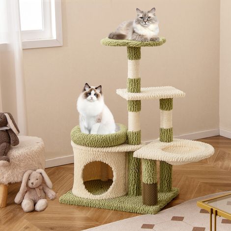 Espace Confort et Jeu Arbre à Chat avec Niche Hamac Griffoir Sisal et Brosse Toilettage pour Chaton et Chat Vert (1/5)