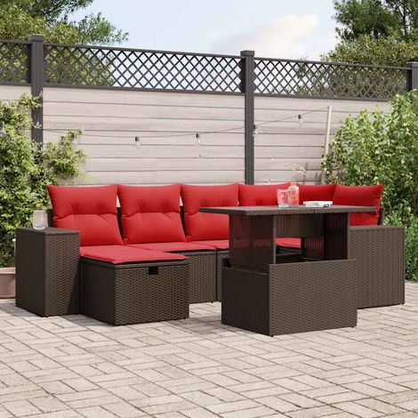 7-teiliges Gartensofa-Set mit Kissen, braun, Polyrattan (1/5)