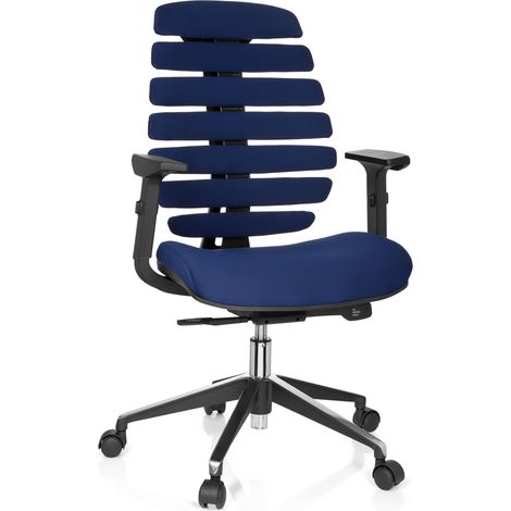 HJH Office 714510 Sedia da Ufficio Girevole ERGO LINE II Tessuto Blu, braccioli, ergonomici Schienale (1/5)