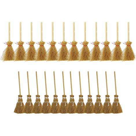 Lot de 24 mini balais décoratifs à suspendre, accessoires de sorcier en paille pour Halloween (1/5)