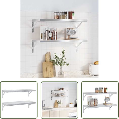 The Living Store Wandregale 2 Stk. 75x30 cm Silbern Edelstahl - Wandregal - Edelstahlregal - Schweberegal - Platzsparend - Silberner Wohnraumdekor (1/5)