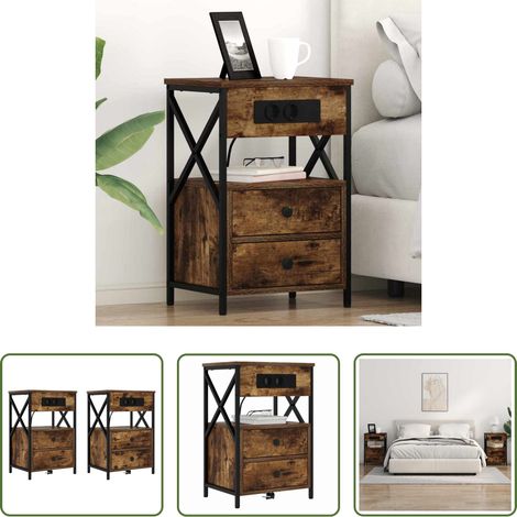 Rangement - Cabinet de chevet avec tiroir 2 pcs Chêne fumé 40 x 31 x 60 cm (1/5)