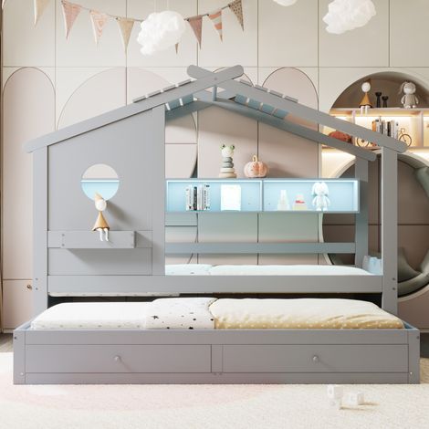 bett kinderbett stauraum 90x200 mit ausziehbett OKMYHOME (1/4)