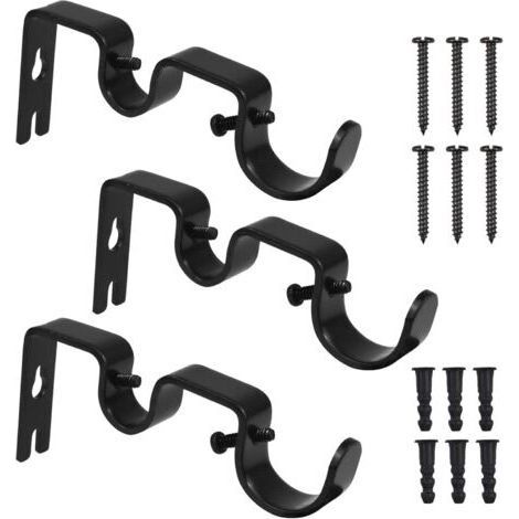 3pcs Supports de Tringle à Rideaux Double, Robustes Mural Support de Pôle à Rideaux Crochets en Métal avec Vis Pour Maison Chambre Bureau Mur et Fenêtre - Noir (1/5)