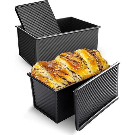 Loaf Pan Moule Pain de Mie, Moule à Pain avec Couvercle Moule à Toast Gâteau, Rectangulaire Moule Couvercle Pain, Moule à Pain pour Pâtisserie, Toast, Sandwich, Gâteau (1/5)