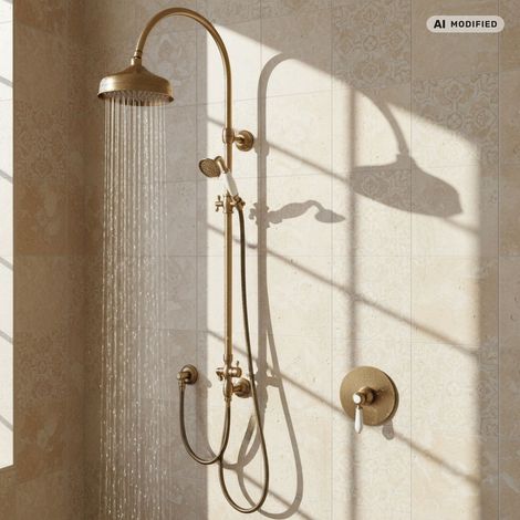 Système de douche PaulGurkes en laiton bronze ancien avec douche pluie - Set encastré et apparent (1/5)