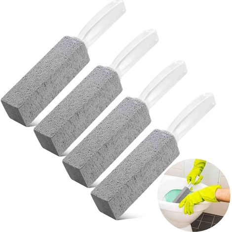 Lot de 4 pierres ponces pour WC, nettoyant pour cuvette de WC en pierre ponce, avec brosse en pierre ponce à manche extra long pour le nettoyage des toilettes, élimine le calcaire (1/5)