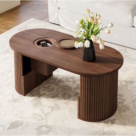 Tavolino basso ovale 105 x 50 x 46,5 cm in MDF color noce DESVIAE (1/5)