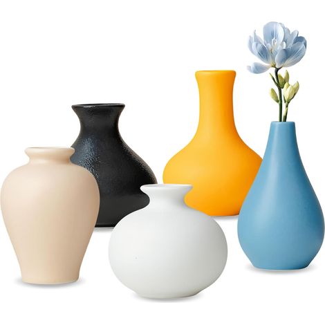 Lot de 5 Vases en Vase Ceramique, pour Décoration Intérieure, Bouquet de Fleurs Fraîches Séchées d'herbe, Décoration Petit Vase Deco Table (Coloré) (1/5)