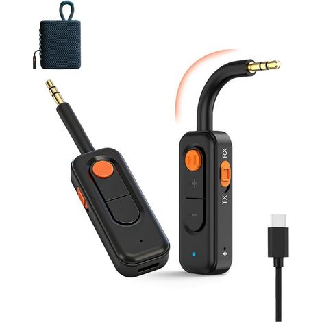 Adattatore Bluetooth 5.4 AUX 2 in 1，Trasmettitore/ricevitore Bluetooth AUX per auto，con batteria da 180 mAh，10 ore di riproduzione in cuffia (1/5)
