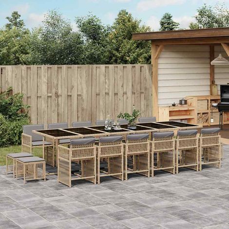 17-tlg. Garten-Essgruppe mit Kissen Beigemischung Poly Rattan (1/5)