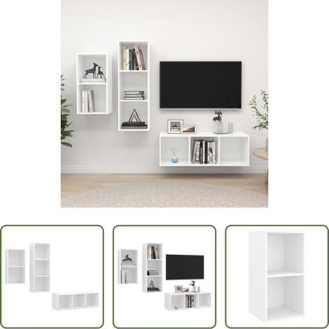 vidaXL Wandhalterung - 3-tlg. TV-Schrank-Set Weiß Holzwerkstoff (1/5)