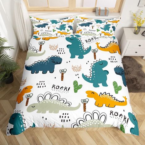 Parure de lit avec housse de couette 135 x 200 cm - Motif dinosaures mignons - Pour enfant garçon et fille (1/5)