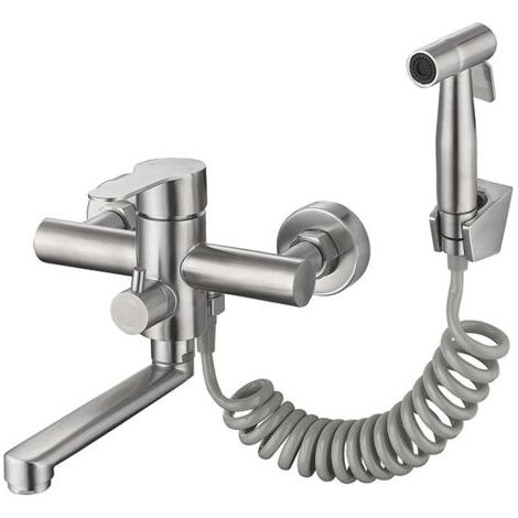 Wall-mounted kitchen faucet with spray gun and 2 types of water spray nozzles, 360° swivel spout (1/5)