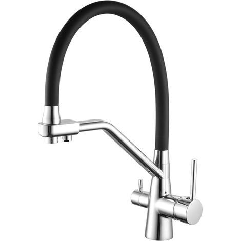 Robinet de cuisine 2 en 1 avec filtre à eau, douchette extractible, mitigeur eau chaude/eau froide et bec pivotant. (1/4)