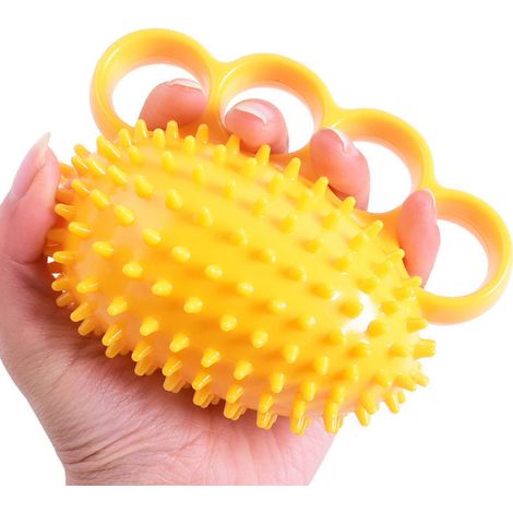 Balle de musculation pour 4 doigts, renforceur de préhension, en TPR sûr, pour la rééducation des mains, convient aux personnes âgées, aux enfants et aux adultes (jaune). (1/3)